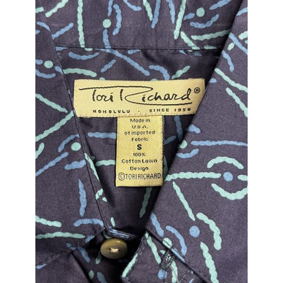 Tori Richard Shirt Mens Small Blue Abstract Print Button Up Hawaiian Cotton USA - Picture 5 of 6